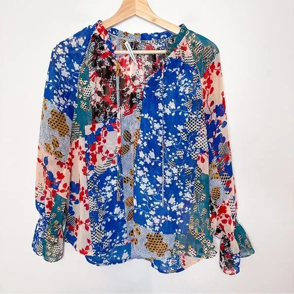 Collective Concepts Multicolor Color Block Floral Sheer Shirt - Picture 1 of 5